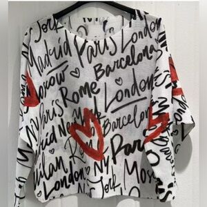 White Script-Print Sweater with Red Hearts - Women